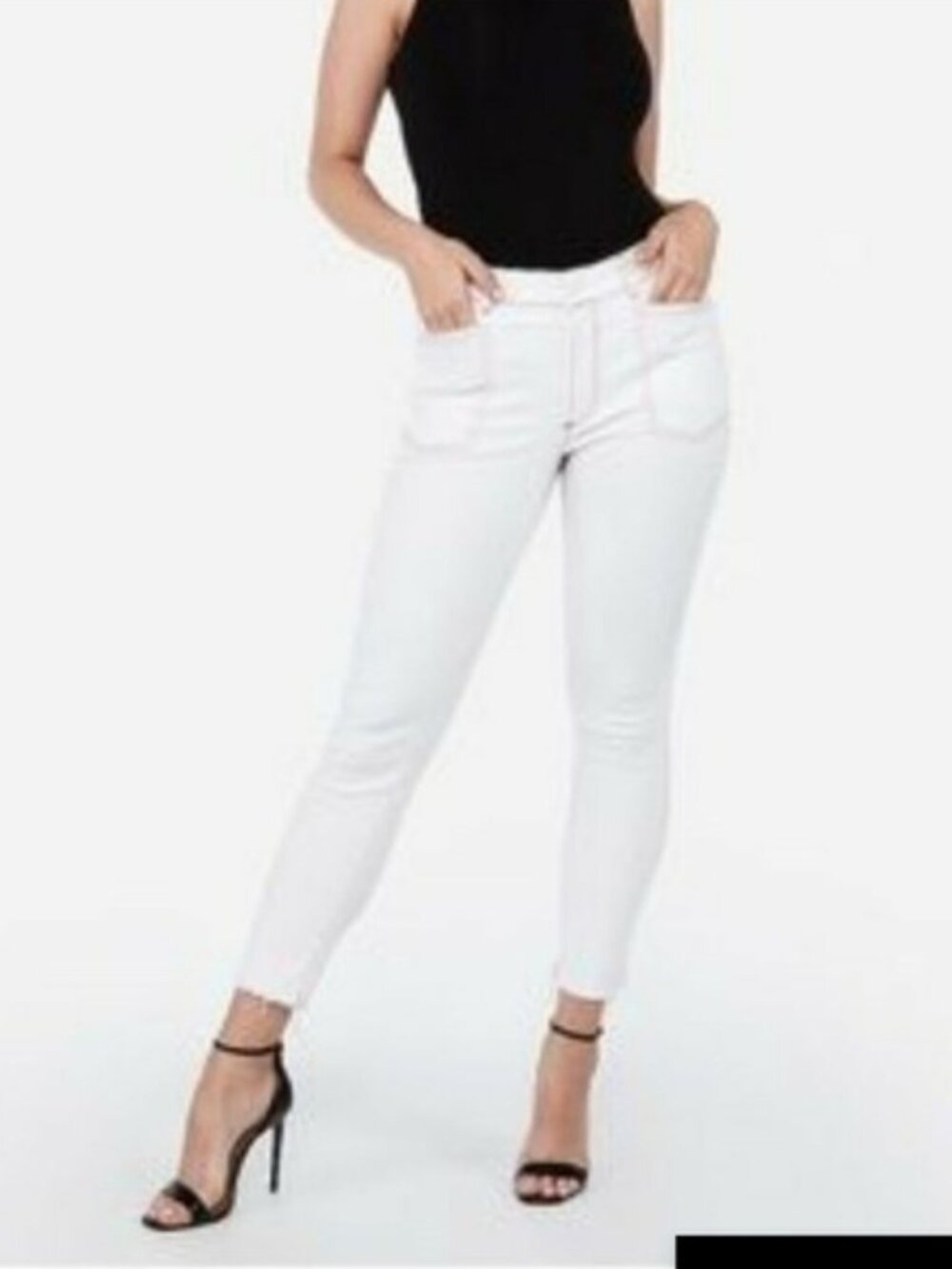 Express High Rise Ankle Legging Jean Size 8 Regular New Women's White Red Trim